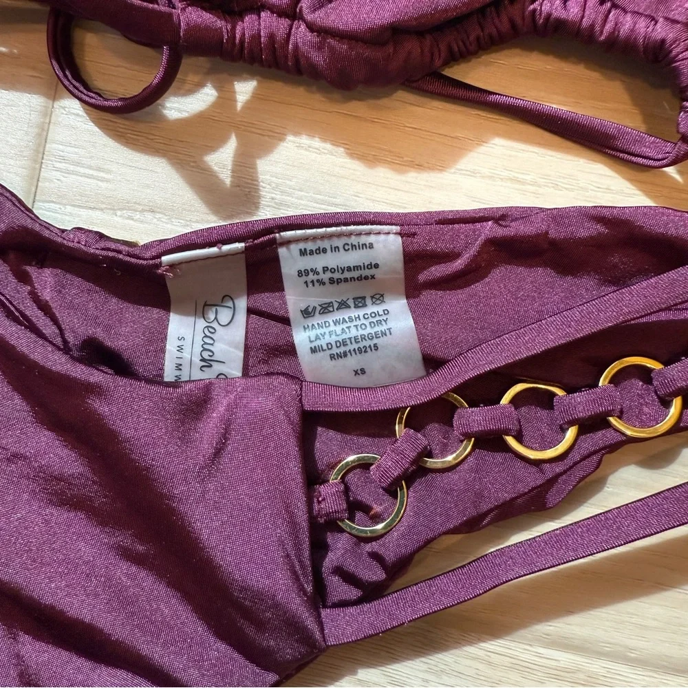Beach Bunny Plum Triangle Bikini with Gold Chain Accents - Picture 2 of 5